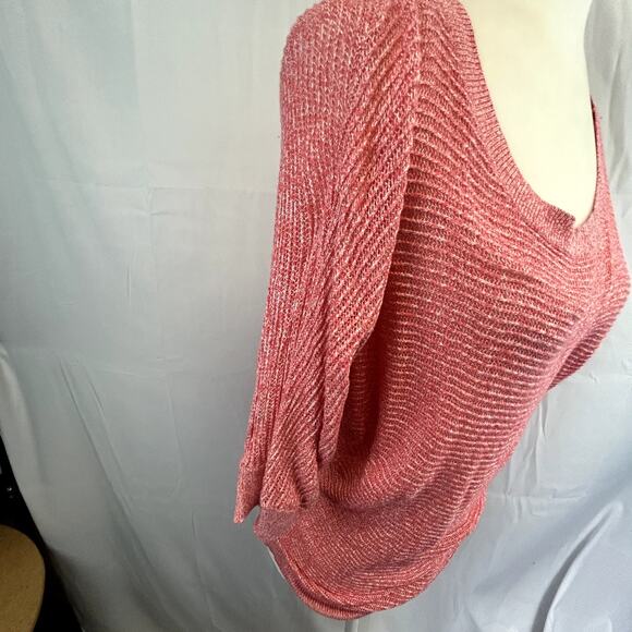 Express Small Open weave Sweater blouse top women crop sleeve peach pink - Picture 8 of 8